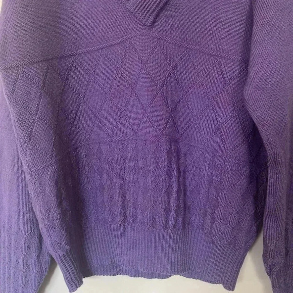 [M]Vintage Colours by Alexander Julian Purple V Neck Wool  Ribbed Sweater - Picture 3 of 6